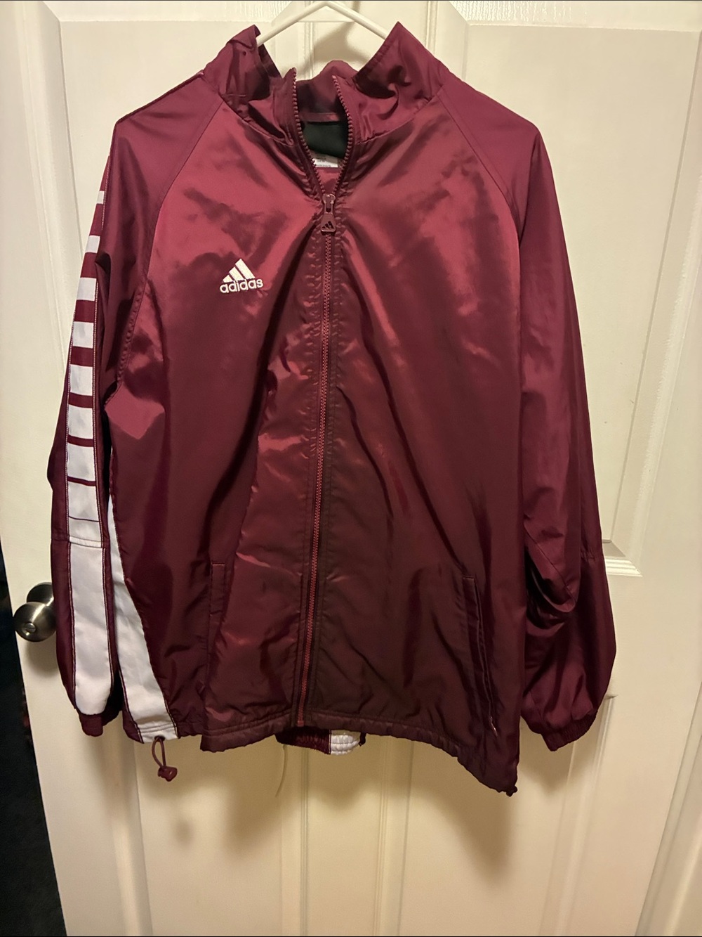 adidas vintage Maroon Windbreaker Jacket w/matching pants & logo on set; Y2K
